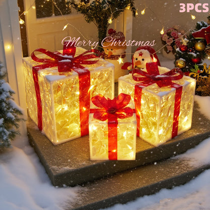 LED Lighted Christmas Gift Box Set, 3pcs – Indoor/Outdoor Holiday Decorations
