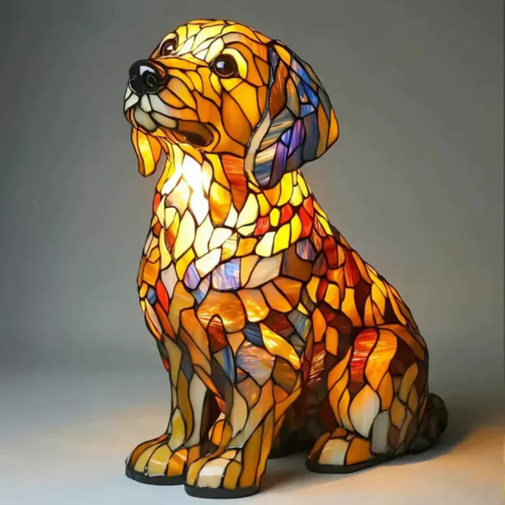 Stained Glass Dog Table Lamp Best Tiffany Style Pet Animal Home Decor