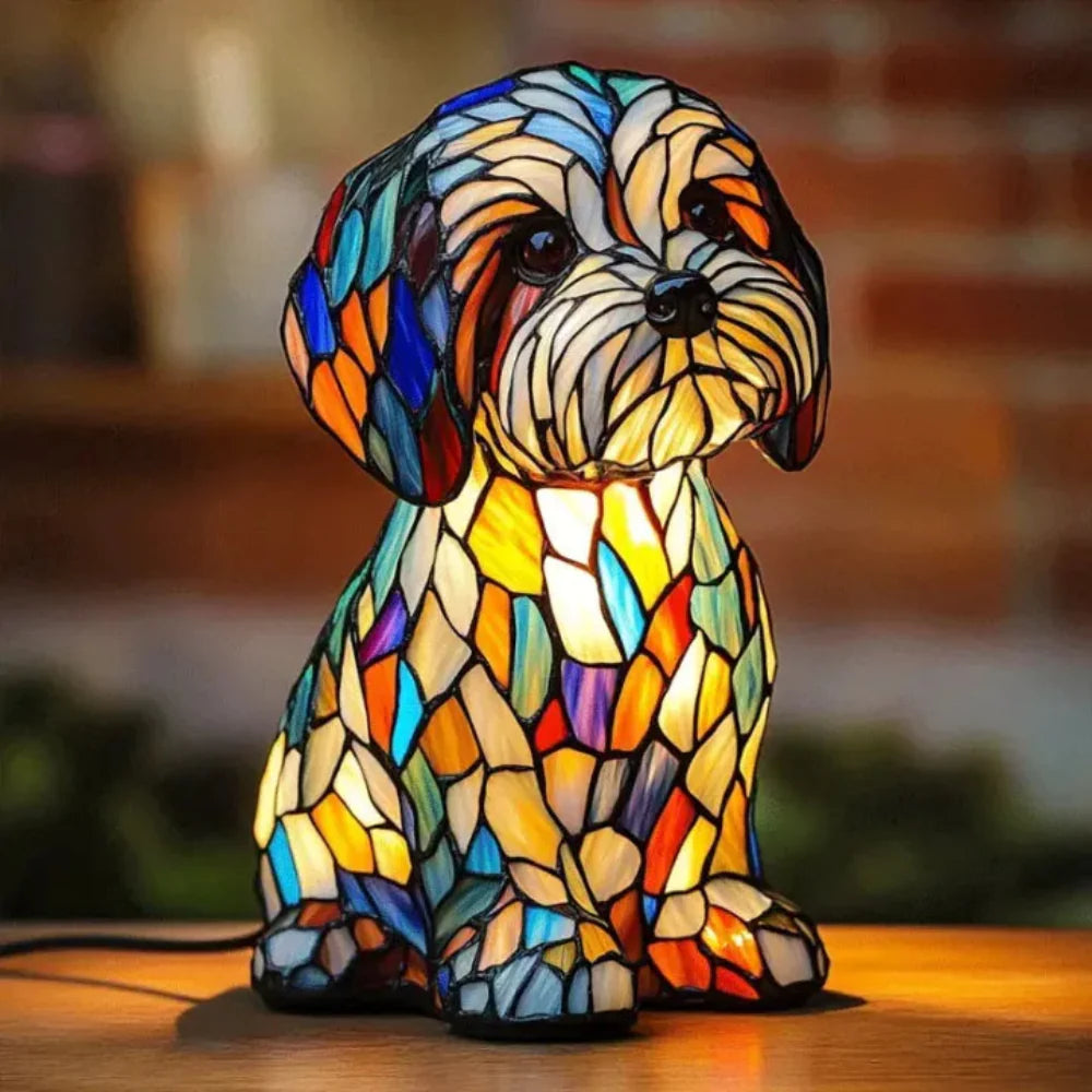 Stained Glass Dog Table Lamp Best Tiffany Style Pet Animal Home Decor