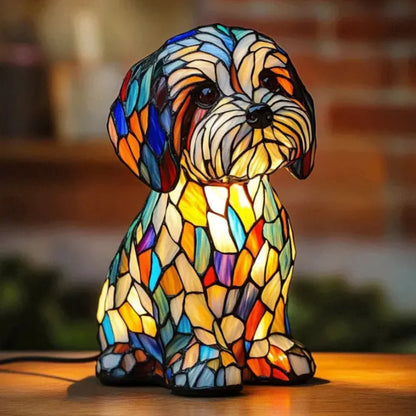 Stained Glass Dog Table Lamp Best Tiffany Style Pet Animal Home Decor