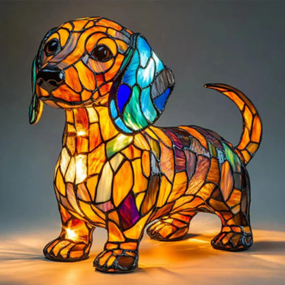 Stained Glass Dog Table Lamp Best Tiffany Style Pet Animal Home Decor
