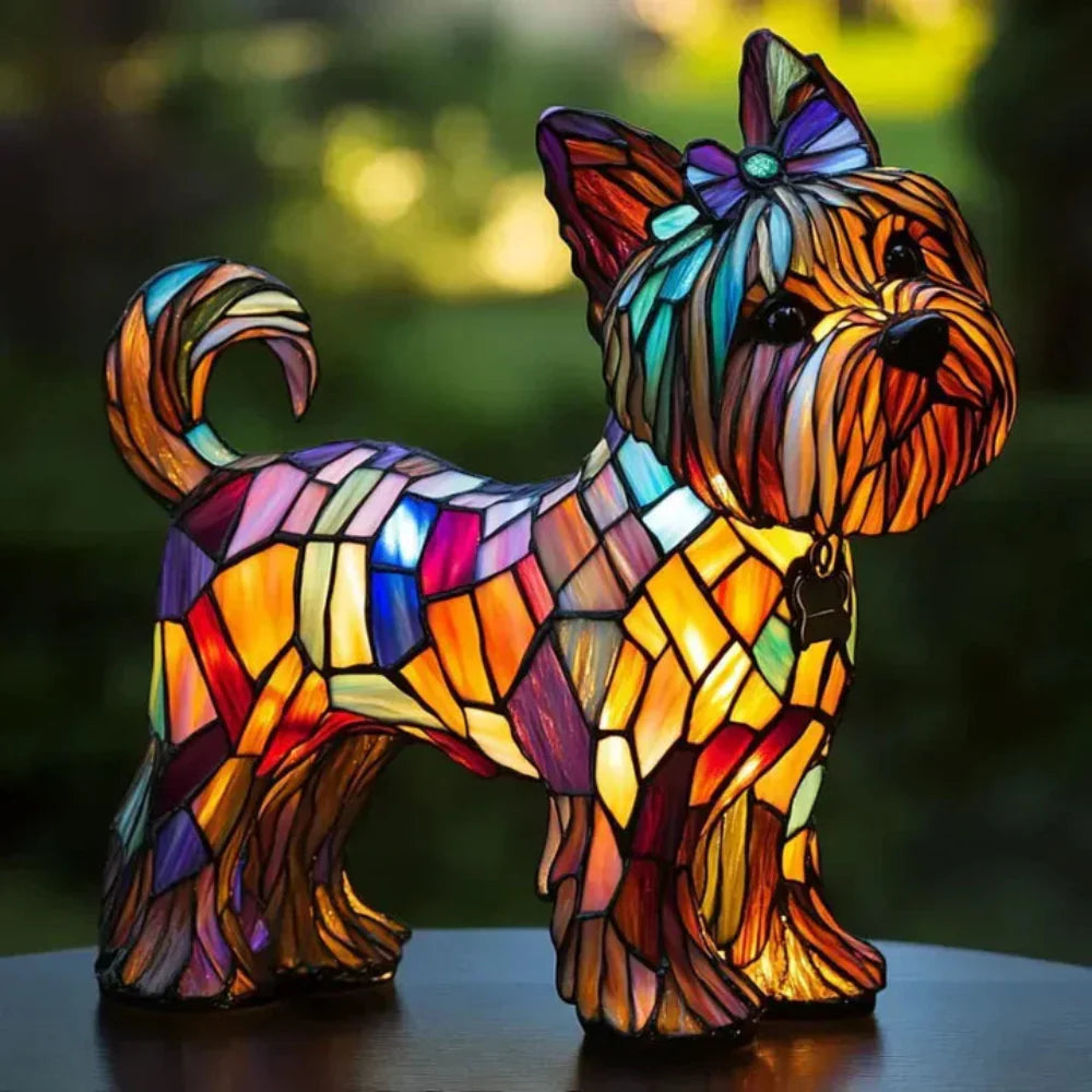 Stained Glass Dog Table Lamp Best Tiffany Style Pet Animal Home Decor